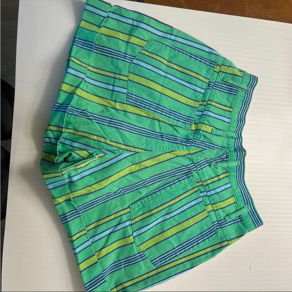 Skoozi vintage 90s 80s green blue vertical striped high rise shorts high waisted - Picture 4 of 10